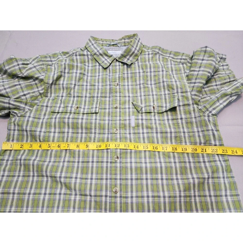 Columbia Men's Fishing Breathable Mesh button up Shirt Green Plaid Size L